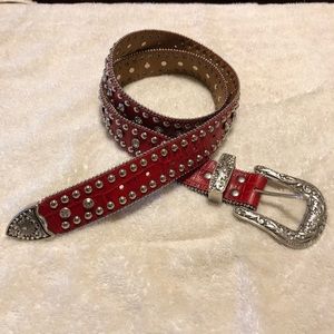 Red leather embellished western belt